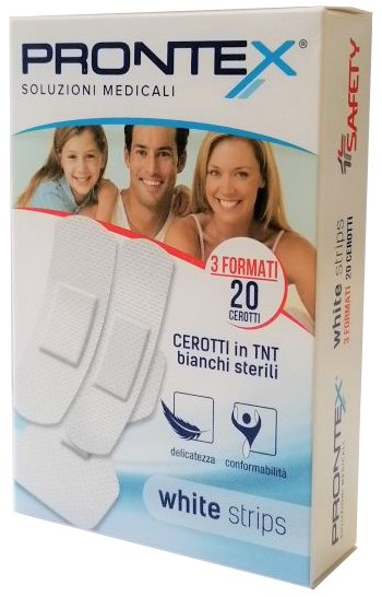 CEROTTO PRONTEX WHITE STRIPS IN TESSUTO NON TESSUTO BIANCO STERILE 3 FORMATI 20 PEZZI - latuafarmacia.org