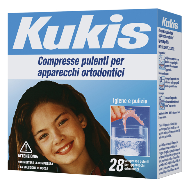 KUKIS CLEANSER 28 COMPRESSE PER PULIZIA APPARECCHI ORTODONTICI - latuafarmacia.org