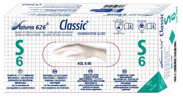 GUANTO IN LATTICE MONOUSO NON STERILE CON POLVERE NATUREX 626 CLASSIC MISURA SMALL 100 PEZZI - latuafarmacia.org