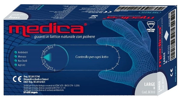 GUANTO IN LATTICE CON POLVERE LUBRIFICANTE MEDICA S 100 PEZZI - latuafarmacia.org
