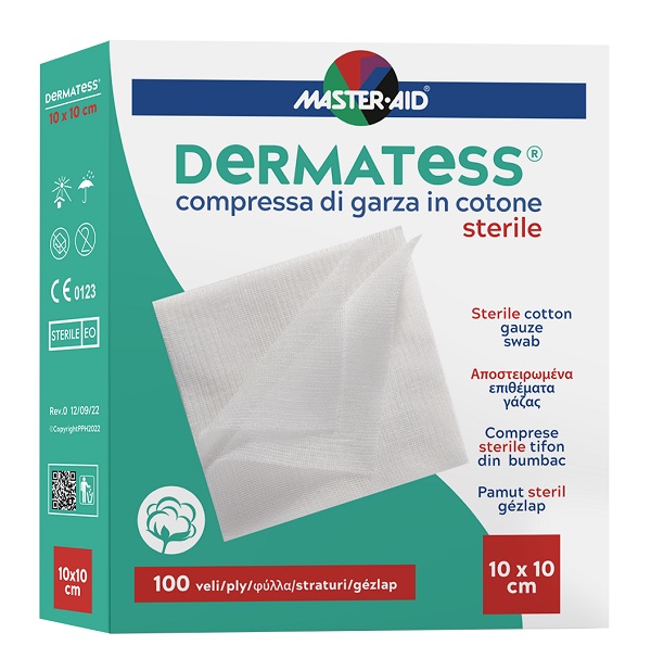 GARZA COMPRESSA MASTER-AID DERMATESS COTONE 10X10CM 100 PEZZI - latuafarmacia.org