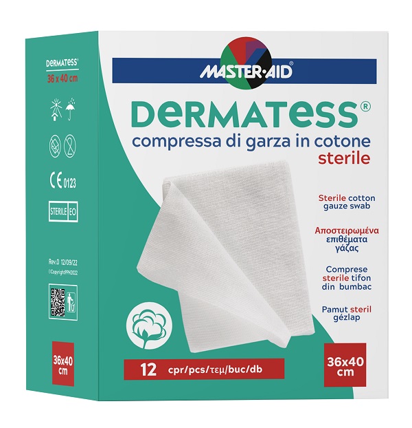 GARZA COMPRESSA MASTER-AID DERMATESS COTONE 36X40CM 12 PEZZI - latuafarmacia.org