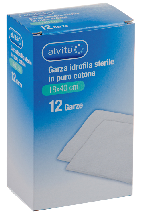 GARZA IDROFILA IN PURO COTONE ALVITA 18X40CM 12 PEZZI - latuafarmacia.org