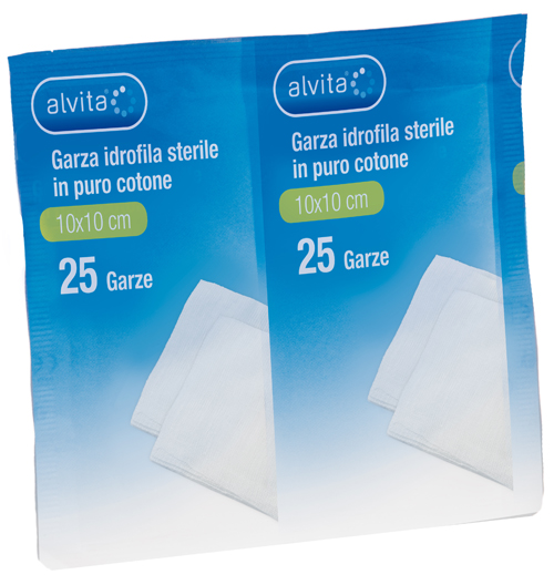 GARZA IDROFILA IN PURO COTONE ALVITA 10X10CM 25 PEZZI - latuafarmacia.org