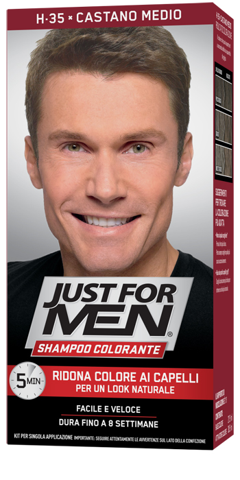 JUST FOR MEN SHAMPOO COLORANTE H35 CASTANO MEDIO ATTIVATORE CHIARO 38,5 ML + BASE COLORE 27,5 ML - latuafarmacia.org