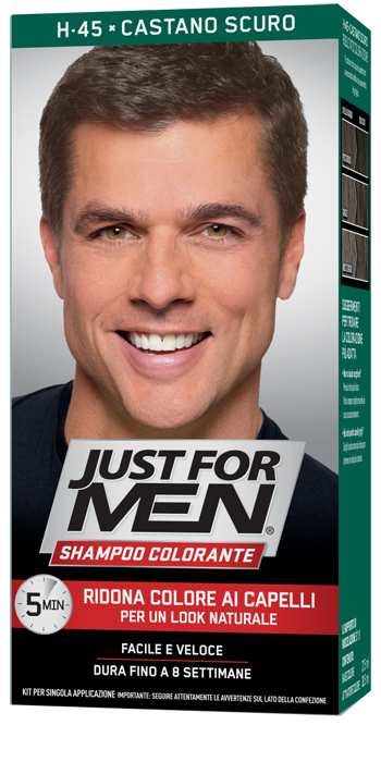 JUST FOR MEN SHAMPOO COLORANTE H45 CASTANO SCURO ATTIVATORE CHIARO 38,5 ML + BASE COLORE 27,5 ML - latuafarmacia.org