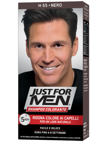 JUST FOR MEN SHAMPOO COLORANTE H55 NERO ATTIVATORE CHIARO 38,5 ML + BASE COLORE 27,5 ML - latuafarmacia.org
