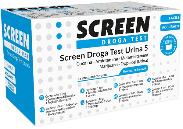 SCREEN DROGA TEST 5 DROGHE TEST ANTIDROGA CON CONTENITORE URINA - latuafarmacia.org