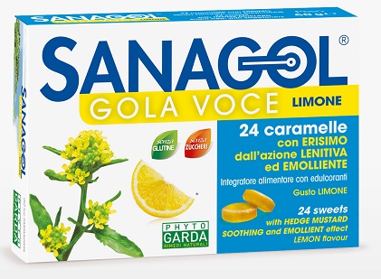 SANAGOL GOLA VOCE SENZA ZUCCHERO LIMONE 24 CARAMELLE - latuafarmacia.org