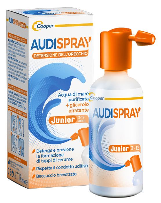 AUDISPRAY JUNIOR 3-12 ANNI SOLUZIONE DI ACQUA DI MARE IPERTONICA SPRAY SENZA GAS IGIENE ORECCHIO 25ML - latuafarmacia.org