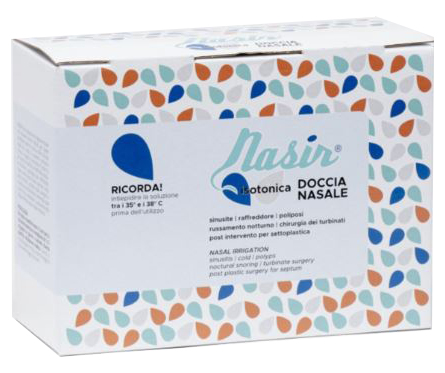 NASIR DOCCIA NASALE CON SOLUZIONE FISIOLOGICA ISOTONICA 10 SACCHE 250 ML + 1 BLISTER - latuafarmacia.org