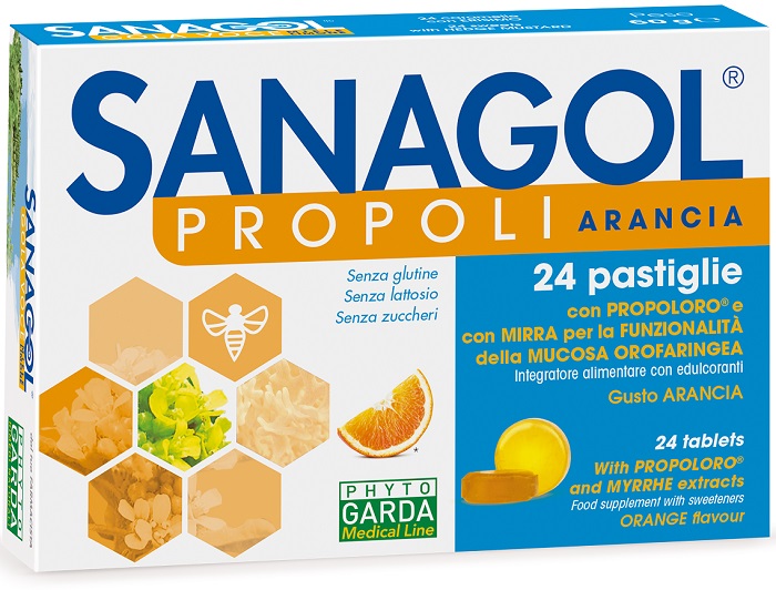 SANAGOL PROPOLI SENZA ZUCCHERO ARANCIA 24 CARAMELLE - latuafarmacia.org