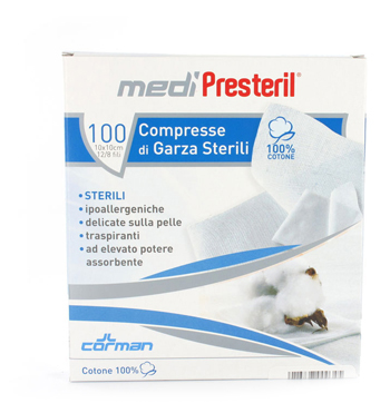 GARZA COMPRESSA MEDIPRESTERIL FU STERILE MONOUSO 10X10CM 100PEZZI - latuafarmacia.org