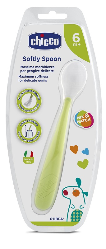 CHICCO CUCCHIAIO MORBIDO SILICONE 6M+ VERDE UP - latuafarmacia.org