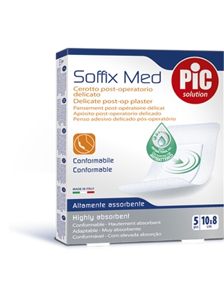 CEROTTO PIC SOFFIX MED IN TNT CON TAMPONE CENTRALE ASSORBENTE STERILE MONOUSO 10X8 CM ANTIBATTERICO 5 PEZZI - latuafarmacia.org