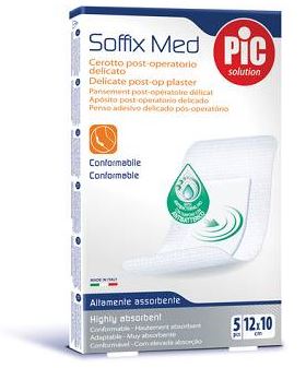 CEROTTO PIC SOFFIX MED IN TNT CON TAMPONE CENTRALE ASSORBENTE STERILE MONOUSO 10X12 CM ANTIBATTERICO 5 PEZZI - latuafarmacia.org