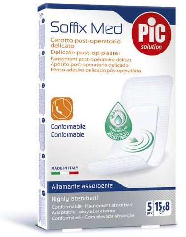 CEROTTO PIC SOFFIX MED IN TNT CON TAMPONE CENTRALE ASSORBENTE STERILE MONOUSO 15X8 CM ANTIBATTERICO 5 PEZZI - latuafarmacia.org