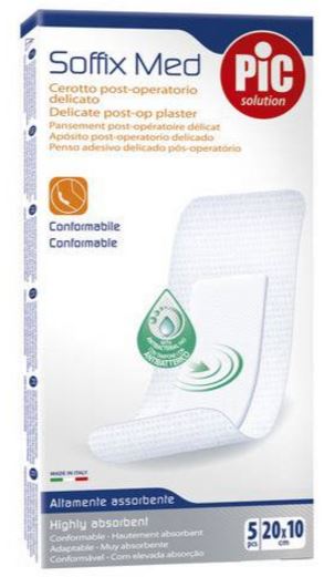 CEROTTO PIC SOFFIX MED IN TNT CON TAMPONE CENTRALE ASSORBENTE STERILE MONOUSO 10X20 CM ANTIBATTERICO 5 PEZZI - latuafarmacia.org