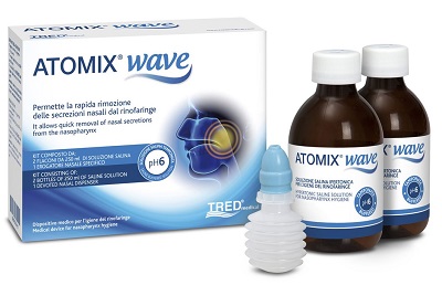 ATOMIX WAVE DISPOSITIVO PER IGIENE RINOFARINGEA ATOMIX SOLUZIONE SALINA 250 ML 2 PEZZI + TERMINALE NASALE + EROGATORE A SOFFIETTO - latuafarmacia.org