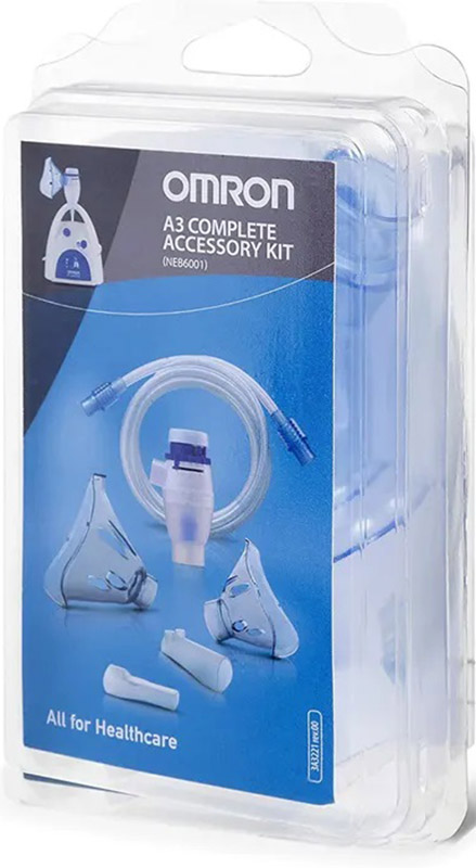OMRON A3 COMPLETE KIT RICAMBIO AMPOLLA REGOLABILE + TUBO + MASCHERINA PEDIATRICA + MASCHERINA ADULTI + FORCELLE NASALI + BOCCAGLIO - latuafarmacia.org