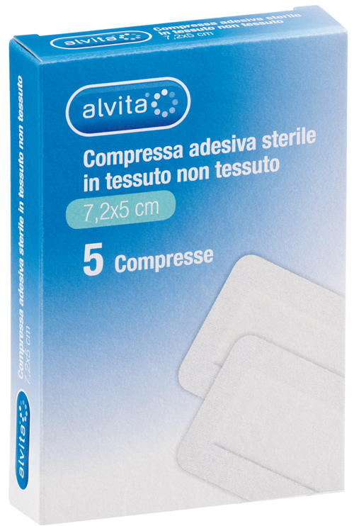 ALVITA GARZA COMPRESSA AUTOADESIVA IN TNT 7,2X5CM 5 PEZZI - latuafarmacia.org