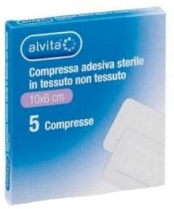 ALVITA GARZA COMPRESSA ADESIVA STERILE IN TESSUTO NON TESSUTO ESTENSIBILE BIANCO 10X6CM 5 PEZZI - latuafarmacia.org