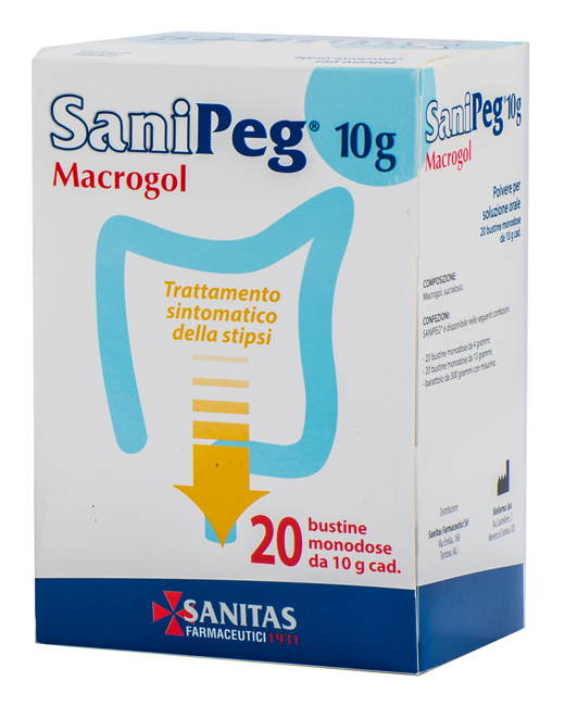 SANIPEG MACROGOL POLVERE PER SOLUZIONE ORALE 20 BUSTE DA 10 G - latuafarmacia.org