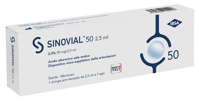 SIRINGA INTRA-ARTICOLARE SINOVIAL 50 ACIDO IALURONICO SALE SODICO 2% 50MG/2,5ML 2,5ML + AGO 21 GAUGE - latuafarmacia.org