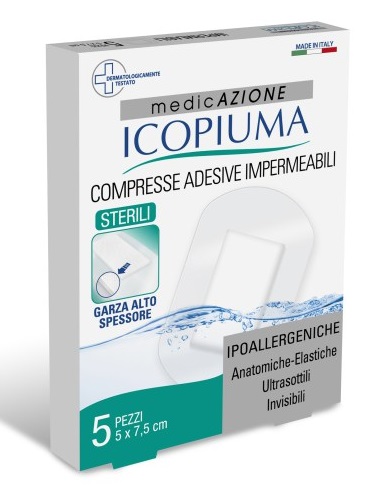 ICOPIUMA GARZA COMPRESSA MEDICATA POSTOPERATORIA 5X7,5 CM 5 PEZZI - latuafarmacia.org