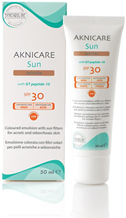 CREMA COLORATA PROTETTIVA SOLARE PER PELLE ACNEICA AKNICARE SUN TEINTEE' DORE' TUBETTO 50 ML - latuafarmacia.org