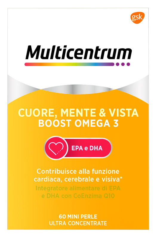 MULTICENTRUM CUORE MENTE E VISTA BOOST OMEGA 3 60 MINI PERLE - latuafarmacia.org