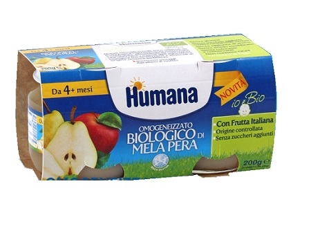 HUMANA OMOGENEIZZATO MELA/PERA BIO 2 VASETTI 100 G - latuafarmacia.org