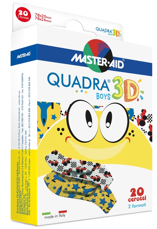 CEROTTO MASTER-AID QUADRA 3D BOYS 20 PEZZI ASSORTITI - latuafarmacia.org