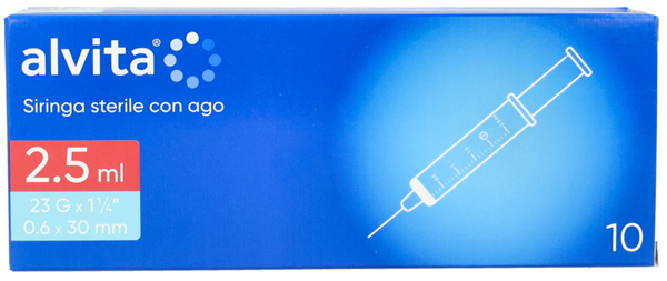 SIRINGA PER INFUSIONE E IRRIGAZIONE ALVITA 2,5 ML CON AGO 23 GAUGE 1 1/4 0,6X30MM 10 PEZZI - latuafarmacia.org