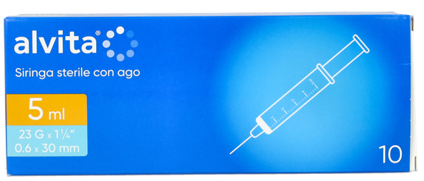 SIRINGA PER INFUSIONE E IRRIGAZIONE ALVITA 5 ML CON AGO 23 GAUGE 1 1/4 0,6X30MM 10 PEZZI - latuafarmacia.org