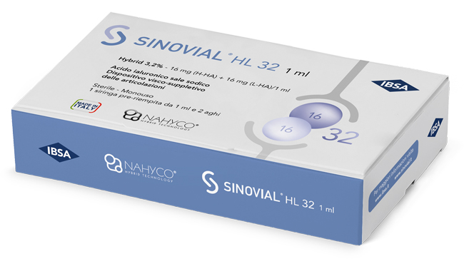 SIRINGA INTRA-ARTICOLARE SINOVIAL HL 32 ACIDO IALURONICO SALE SODICO 16MG H-HA + 16MG H-LA/1ML + AGO 22 GAUGE + AGO 29 GAUGE - latuafarmacia.org