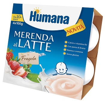 HUMANA MERENDA AL LATTE GUSTO FRAGOLA 100 G 4 PEZZI - latuafarmacia.org
