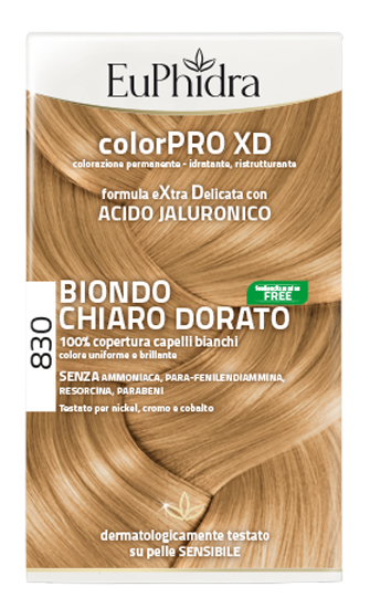 EUPHIDRA COLORPRO XD 830 BIONDO CHIARO DORATO GEL COLORANTE CAPELLI IN FLACONE + ATTIVANTE + BALSAMO + GUANTI - latuafarmacia.org