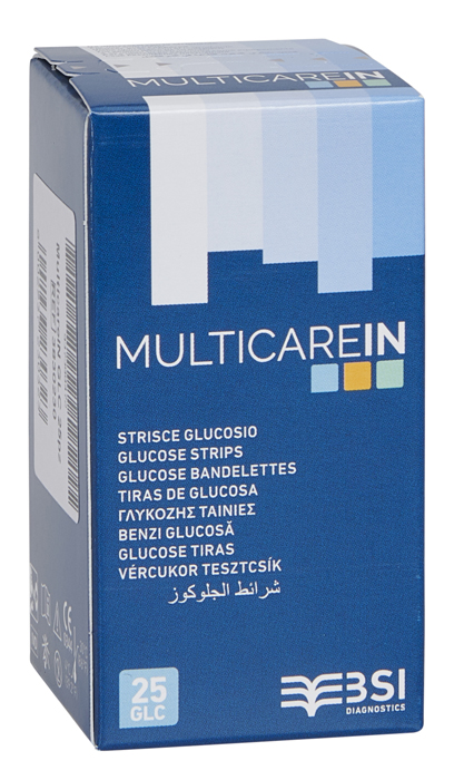 STRISCE MISURAZIONE GLICEMIA MULTICARE IN GLUCOSIO ELETTRODO 25 PEZZI - latuafarmacia.org