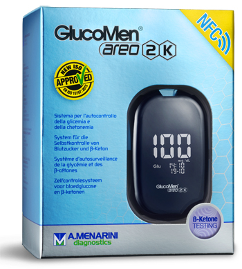GLUCOMETRO GLUCOMEN AREO 2K PER AUTOMISURAZIONE DELLA GLICEMIA DA SANGUE INTERO CAPILLARE DIMENSIONE 85,5X56X18,2 MM PESO 46 G - latuafarmacia.org