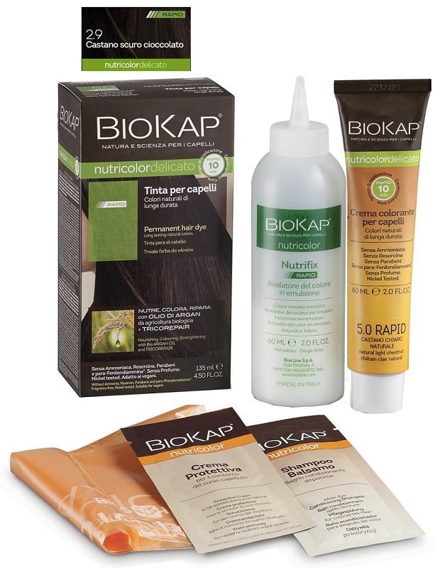 BIOS LINE  BIOKAP NUTRICOLOR DELICATO RAPID TINTA 2,9 CASTANO SCURO CIOCCOLATO 135 ML - latuafarmacia.org