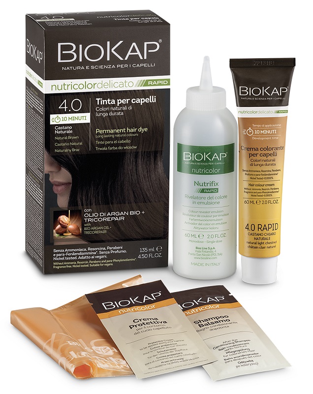 BIOS LINE  BIOKAP NUTRICOLOR DELICATO RAPID TINTA 4,00 CASTANO NATURALE 135 ML - latuafarmacia.org