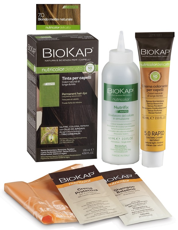 BIOS LINE  BIOKAP NUTRICOLOR DELICATO RAPID TINTA 7,0 BIONDO MEDIO NATURALE 135 ML - latuafarmacia.org