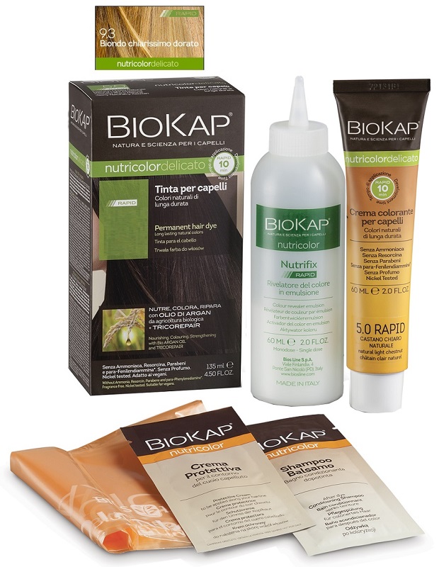 BIOS LINE  BIOKAP NUTRICOLOR DELICATO RAPID TINTA 9,3 BIONDO CHIARISSMO DORATO 135 ML - latuafarmacia.org
