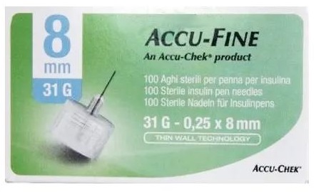 AGO PER PENNA DA INSULINA ACCU-FINE PEN NEEDLE ACCU-CHEK GAUGE 31 X 8MM 100 PEZZI - latuafarmacia.org