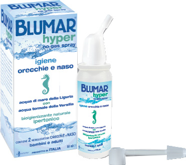 BLUMAR HYPER SPRAY NO GAS SOLUZIONE IPERTONICA DI ACQUA DI MARE E ACQUA TERMALE PER IGIENE NASO E ORECCHIO 50 ML - latuafarmacia.org