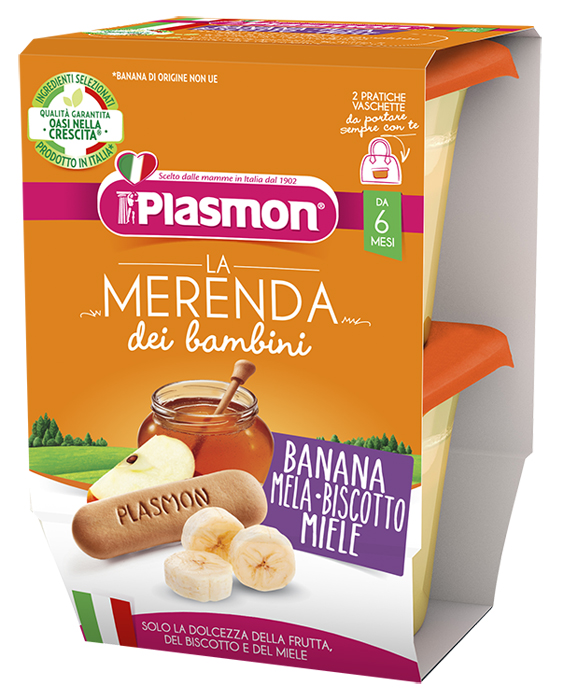PLASMON LA MERENDA DEI BAMBINI MERENDE BANANA MELA BISCOTTO MIELE ASETTICO 2 X 120 G - latuafarmacia.org