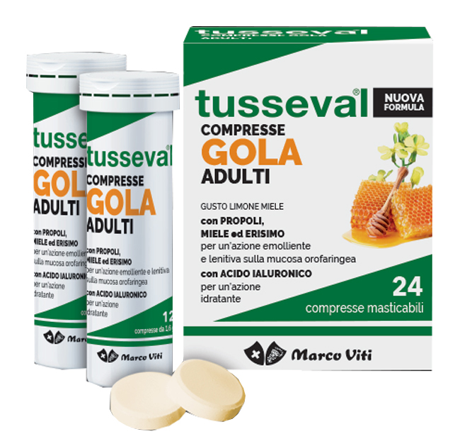 TUSSEVAL GOLA ADULTI 24 COMPRESSE MASTICABILI LIMONE E MIELE - latuafarmacia.org