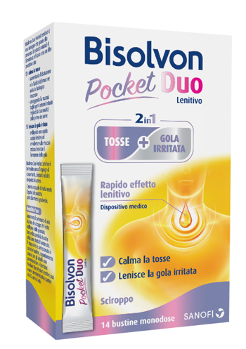 BISOLVON DUO POCKET LENITIVO TOSSE + GOLA IRRITATA A BASE DI MIELE E ALTEA 14 BUSTINE MONODOSE 10 ML - latuafarmacia.org