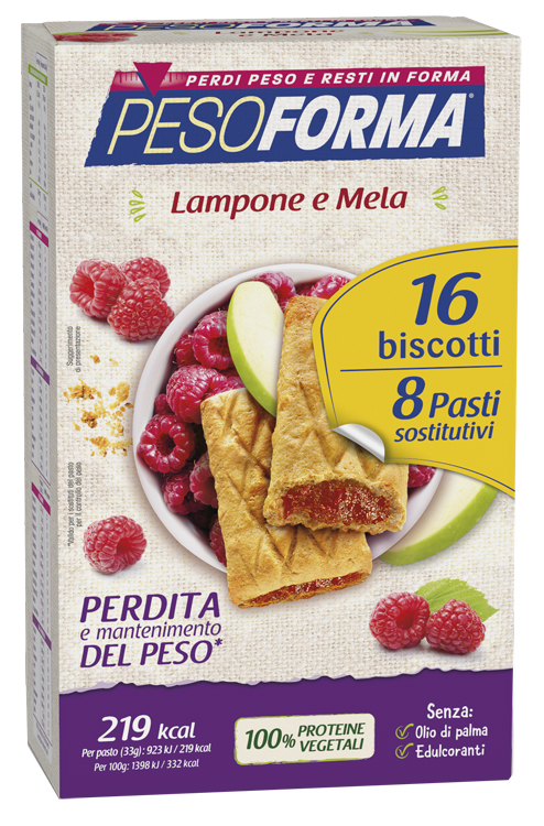 PESOFORMA BISCOTTI LAMPONE E MELA 16 BISCOTTI X 33G 8 PASTI SOSTITUTIVI - latuafarmacia.org